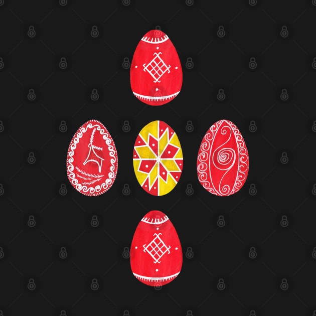 Red Pysanka Easter Eggs - Ukrainian handpainted eggs Designs by Wolshebnaja