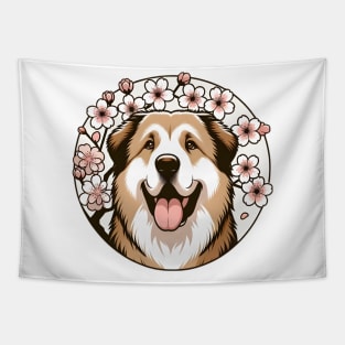 Central Asian Shepherd Dog Welcomes Spring with Cherry Blossoms Tapestry