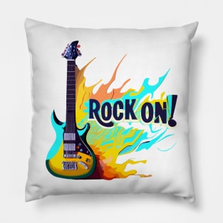 Rock On Rock N Roll Guitar Color Splash Design Pillow