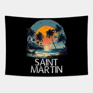 Saint Martin Sunset (with White Lettering) Tapestry