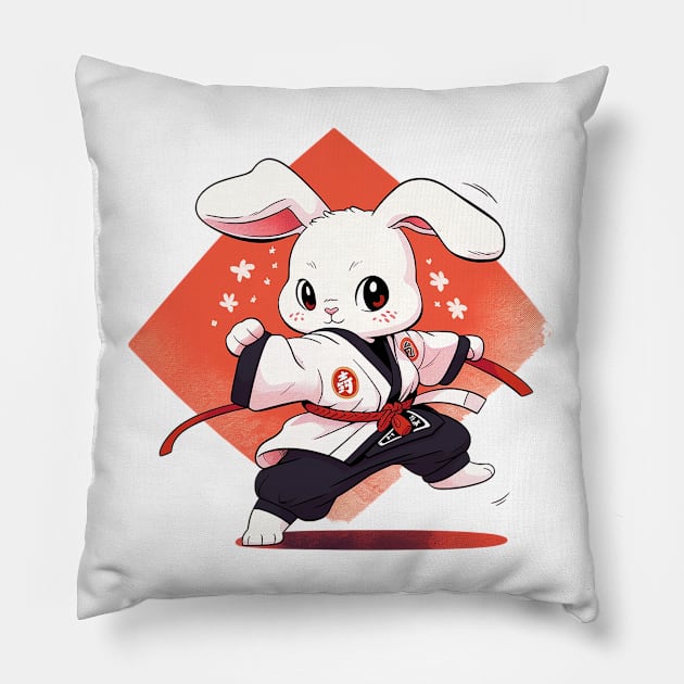 karate bunny Pillow by piratesnow