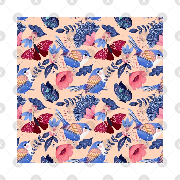 Bluebird floral butterfly pattern by artsytee