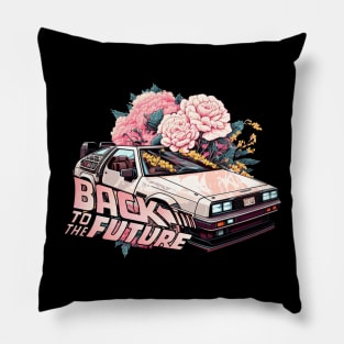 back to the future gift,pinky floral delorean car,time travel,flowers Pillow