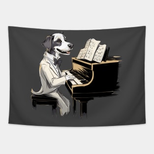 Dog playing piano Tapestry