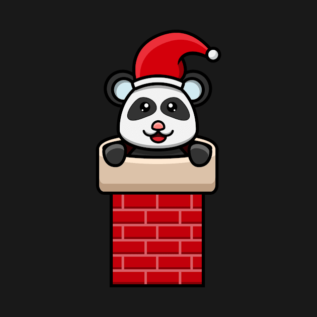 Sticker and Label Of  Cute Baby Panda On chimney house and wearing Santa Hat. by tedykurniawan12