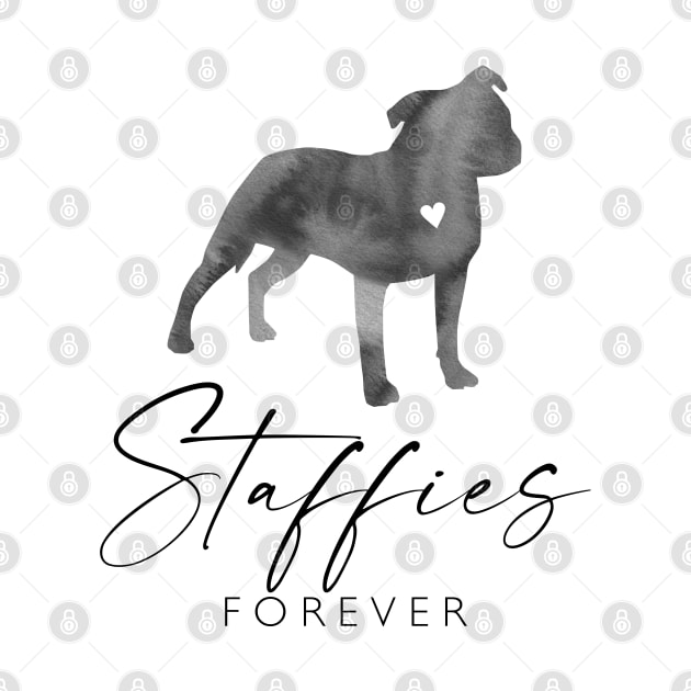 Staffordshire Bull Terrier Lover Gift - Ink Effect Silhouette - Staffies Forever by Elsie Bee Designs