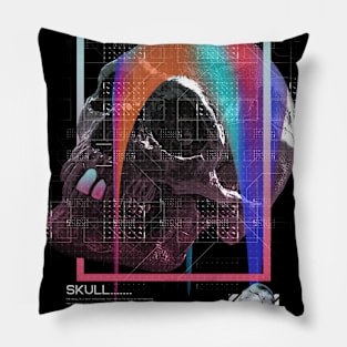 Skull head technology vaporwave aesthetic Pillow