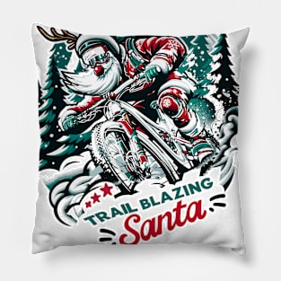 Trail Blazing Santa, Mountain Biking Christmas Spirit Pillow