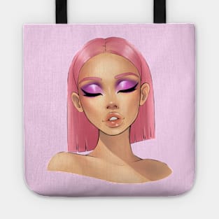 Pink Hair Makeup Girl Tote