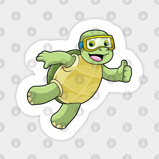 Turtle at Swimming with Swimming goggles Magnet by Markus Schnabel