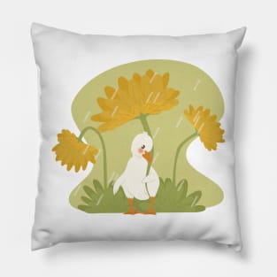 Duck and yellow flowers under the rain Pillow