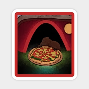 Watercolor groundhog by cave with pizza Magnet