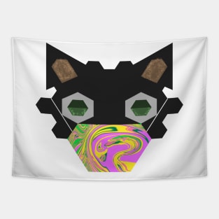 Black Cat Wearing Abstract spring #3 Mask Tapestry
