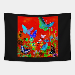 Red Butterflies & Flowers Tapestry