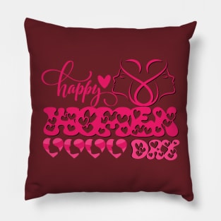 Happy women day 8th march groovy font with hearts Pillow