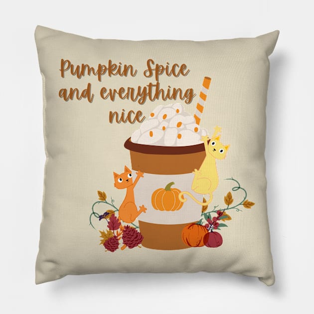 Pumpkin Spice Latte with Cats Pillow by by Fre