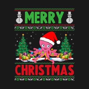 Funny Octopus Animal Lover Xmas Lighting Octopus Merry Christmas T-Shirt