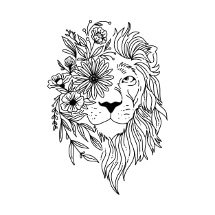 Lion head sketch with flowers in his mane T-Shirt