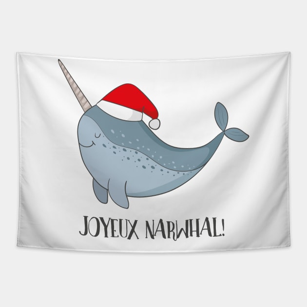 Joyeux Narwhal- Cute Narwhal Whale Christmas Tapestry by Dreamy Panda Designs