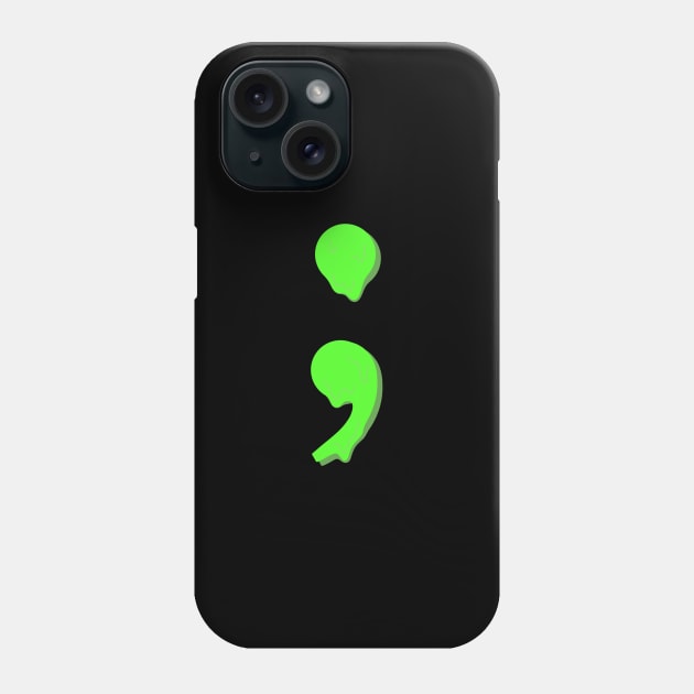 dripping/melting semicolon in neon green Phone Case by acatalepsys 