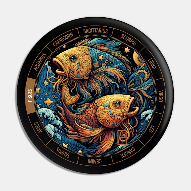 ZODIAC Pisces - Astrological PISCES - PISCES - ZODIAC sign - Van Gogh style - 1 Pin by ArtProjectShop