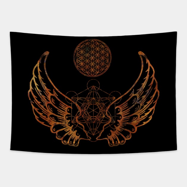 Angel Wings Metatron's Cube Tapestry by Bluepress