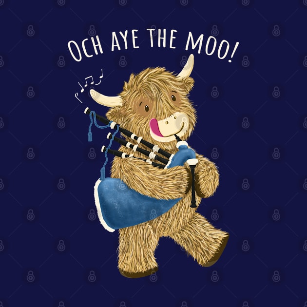 Scottish Highland Cow And Bagpipes Says Och Aye The Moo! by brodyquixote