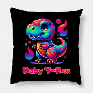 Baby T-Rex Cute Neon Dinosaur Kawaii Chibi Pillow