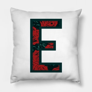 Modern Rose Floral Initial Name Alphabet - Letter E Pillow