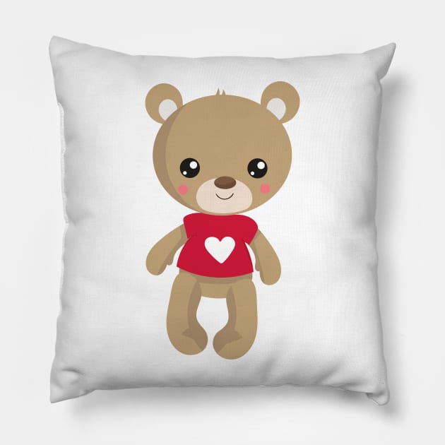 Valentine's Day Bear, Teddy Bear, Love, Hearts Pillow by Jelena Dunčević