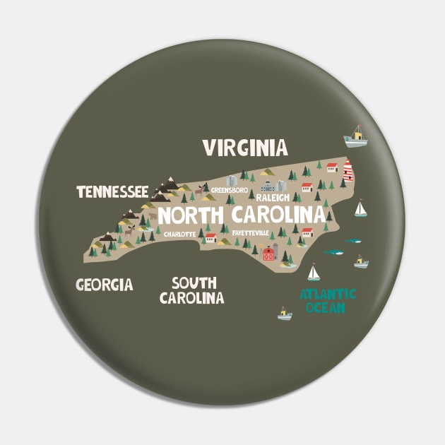 North Carolina Illustrated Map Pin by JunkyDotCom