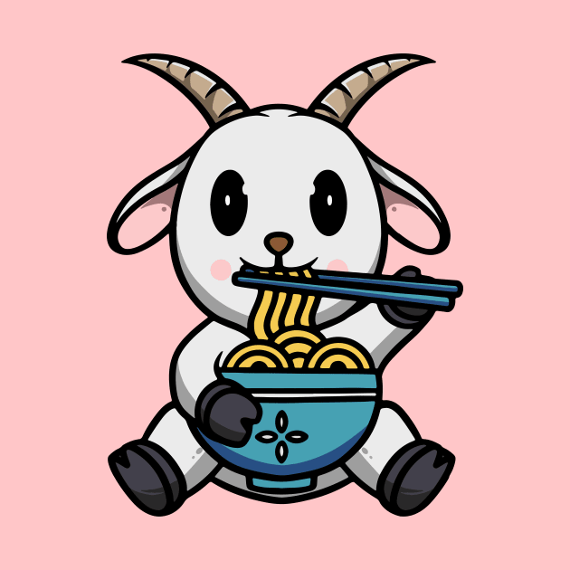 Cute Goat eating ramen by Cubbone