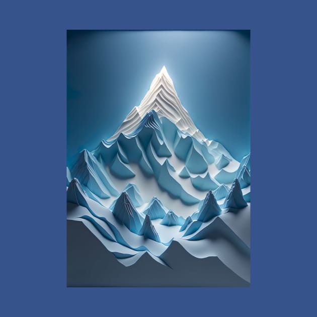 Super Minimalistic Paper quill Carving of cool ethereal Mount Everest with only shades of blue ! by UmagineArts