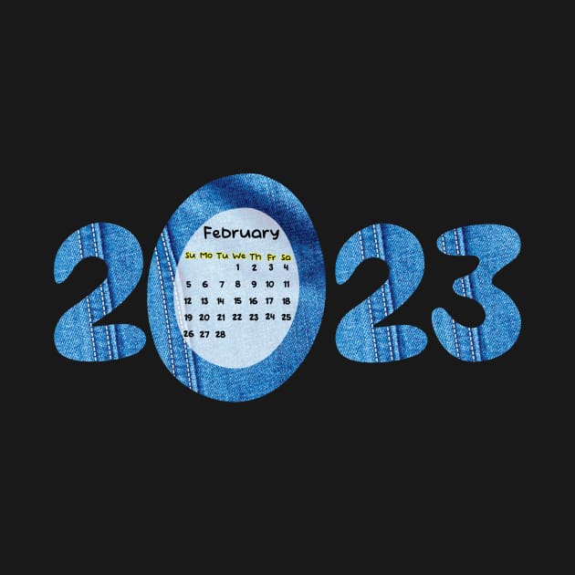 2023 calendar - February 2023 calendar - new year calendar designed in light blue jean fabric- denim texture - A gift for February born by IamAmina