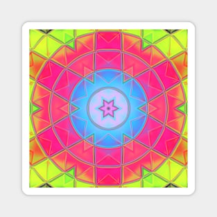 Mosaic Kaleidoscope Flower Blue Pink and Green Magnet