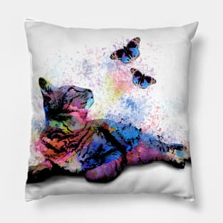 Cat 614 pink blue butterflies Pillow