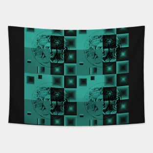 Turquoise black square pattern Tapestry