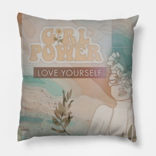 Girl power love yourself vintage retro hippie good vibes positivity inspiration good mood motivation fashion Pillow