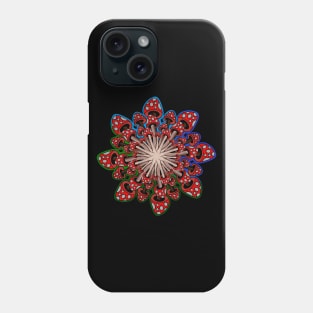 Red Mushroom Mandala with multicolored background Phone Case