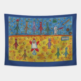 Cute UFO Creatures Tapestry