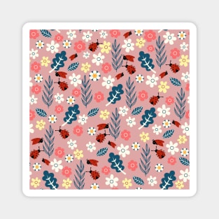 Spring meadow in bloom with ladybirds on green background Magnet