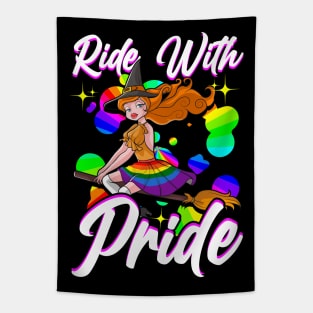 LGBTQ Ride With Pride Witch Halloween Gay Lesbian Pride Tapestry