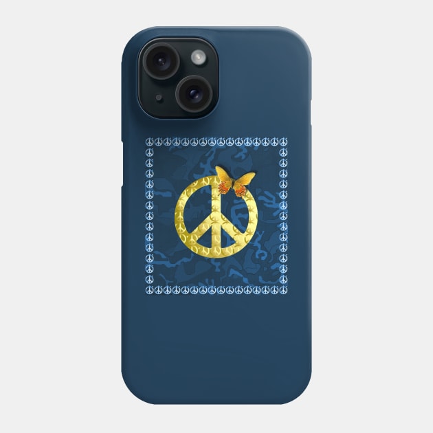 Golden Peace Symbol Butterfly 3D Graphic Phone Case by PlanetMonkey
