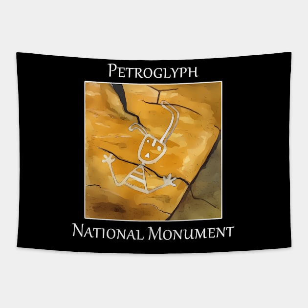 Cute drawing of what looks like an alien humanoid from the Petroglyph National Monument Tapestry by WelshDesigns