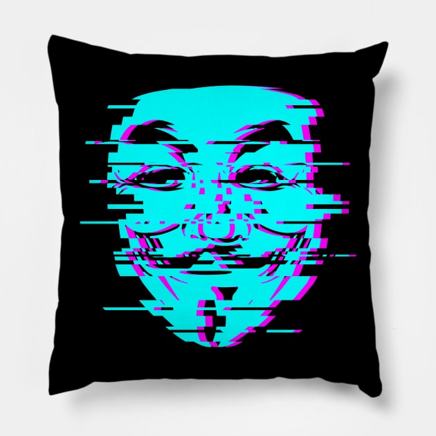 Anon Glitch Blue Pillow by Starquake