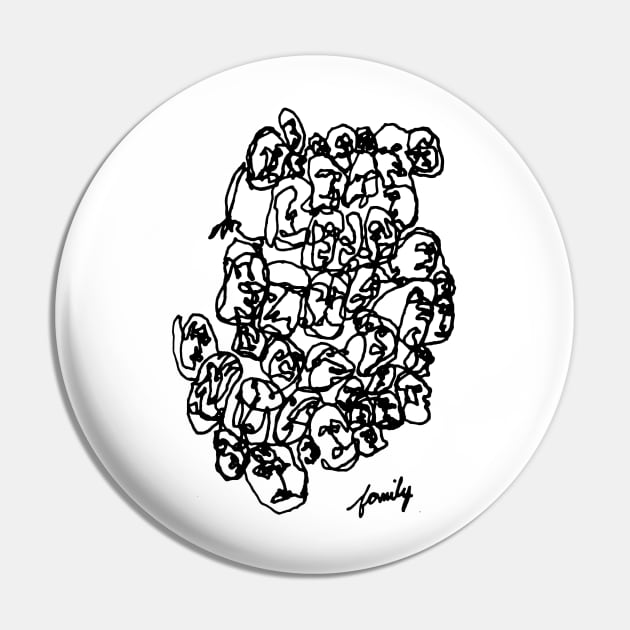 Family Line Drawing Art Black Print Pin by terrybain