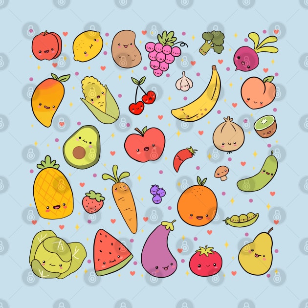 Kawaii fruits and vegetables illustration by Yarafantasyart