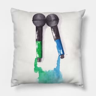 Larrying Mics (Blue and Green) Pillow