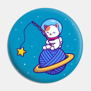 Cute Astronaut Cat Fishing Star On Yarn Wool Planet Cartoon Pin