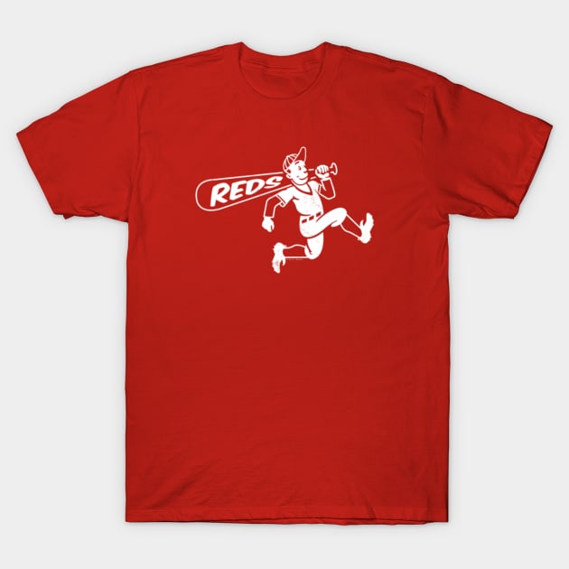 deadmansupplyco Vintage Running Baseball Player - Cincinnati Reds (White Cincinnati Wordmark) Long Sleeve T-Shirt